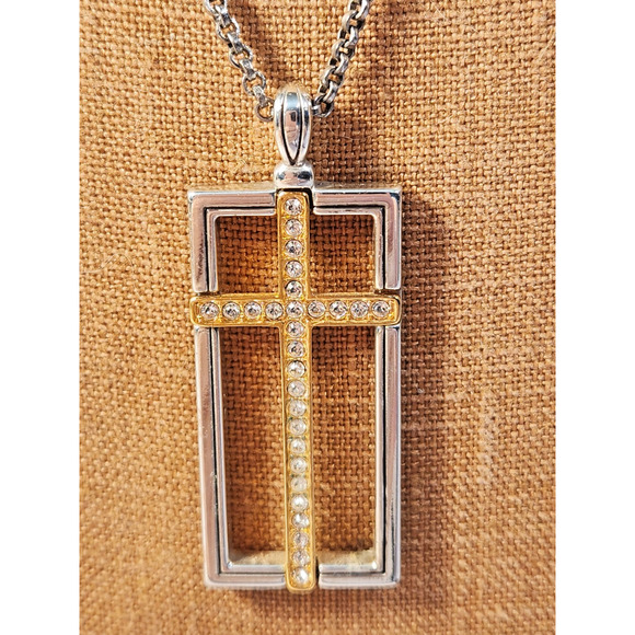 Brighton HOLY CROSS of the World Crystal Silver Gold Pendant Necklace - Picture 1 of 11